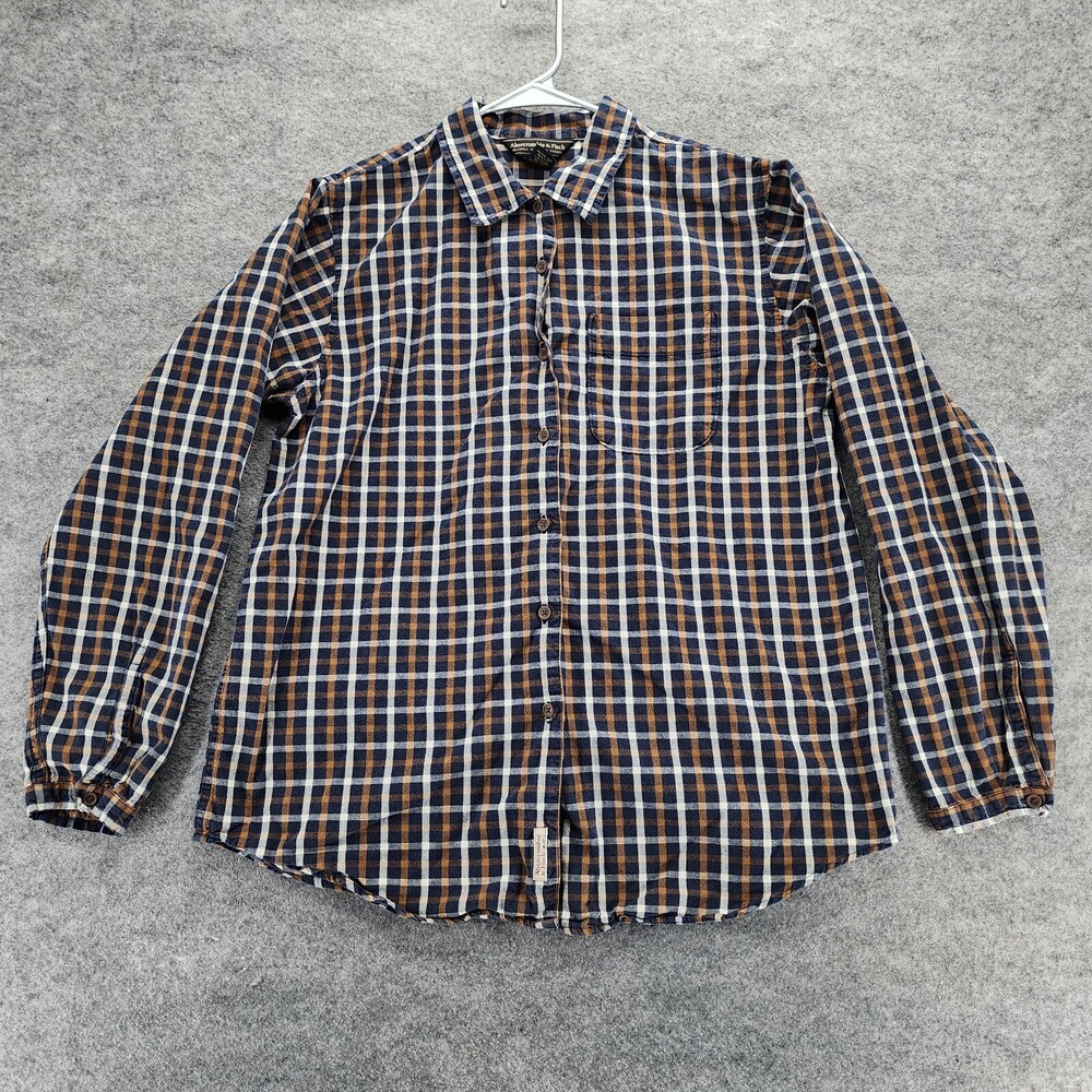 Abercrombie Fitch Shirt Womens Medium Button Up Blue Plaid Long Sleeve